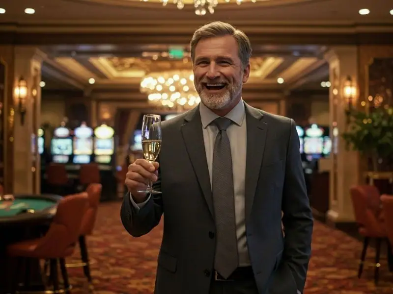 Man enjoying a casino party holding a tequila glass at 747-9.com casino