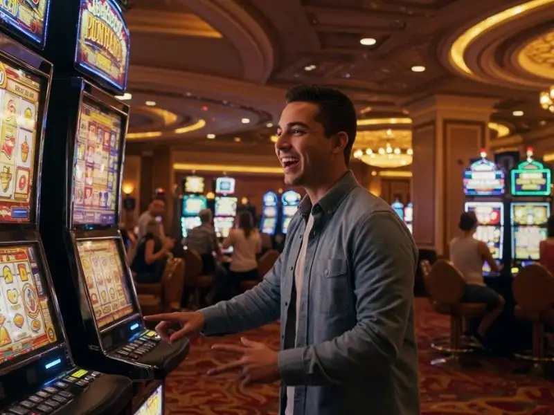 Excited player enjoying slot machines after 747 live app download