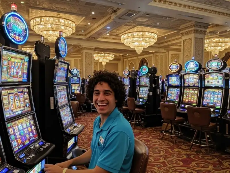 Happy male player enjoying slot machines after a successful 747 live login