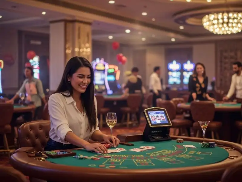 Woman playing cards happily on 747 live login platform