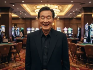 Happy man relaxing in a casino lobby after accessing 688jili com login