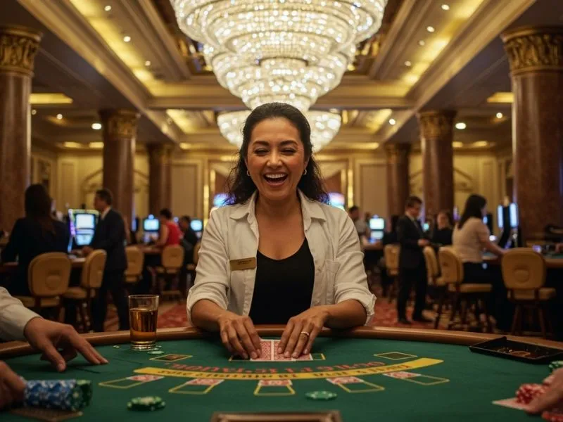 Smiling woman enjoying a poker game after successful bonus 365 login register process