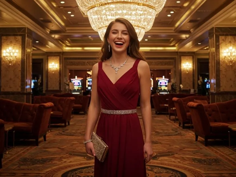 Smiling woman relaxing in a casino lounge after completing her bonus365 register process