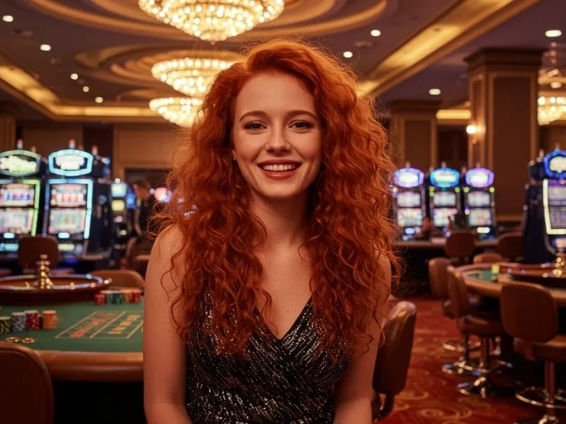 Joyful golinku player smiling while enjoying a visit to the casino