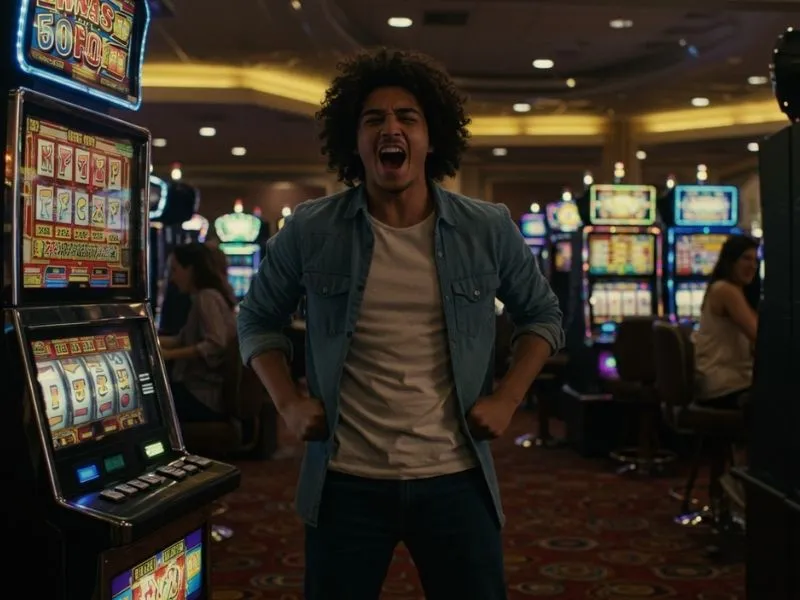Man enjoying fun moments playing slot machines at golinku casino