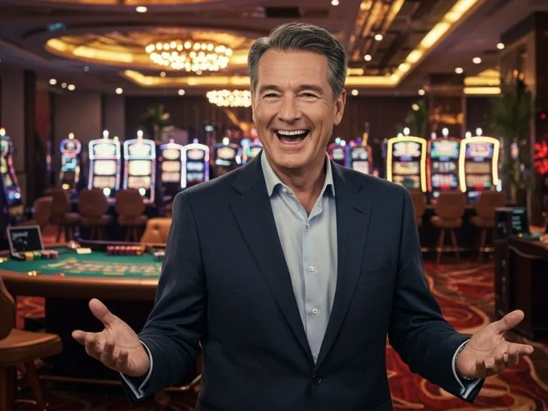 Happy man enjoying a casino scene while celebrating the jili online casino free 200php welcome bonus