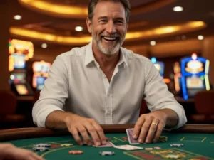 Man playing poker in a casino during a milyon88 com promotion event