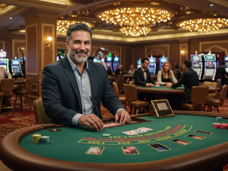 Happy man smiling while holding playing cards after successful milyon88 login