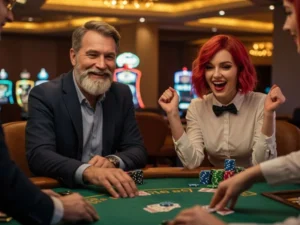 Happy player cheers after winning online games following wow888 casino login.