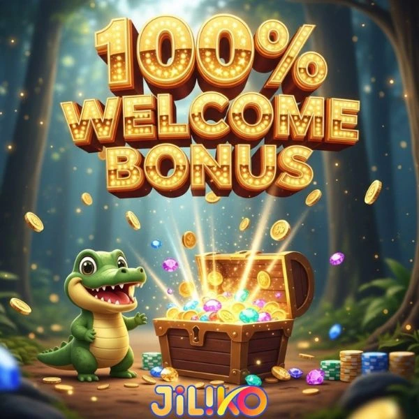 Promotions at Jiliko747 featuring a 100% welcome bonus for new players